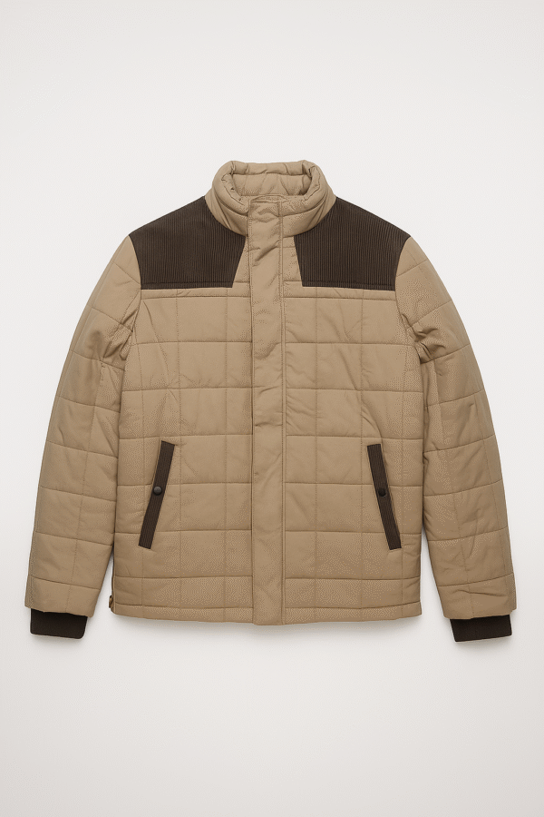 Men’s Stylish Quilted Brown Hooded Winter Jacket