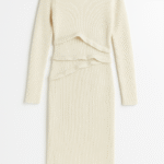 Women's Cream Knitted Sweater Dress | Winter Wear Long Sleeve Woolen Bodycon Dress