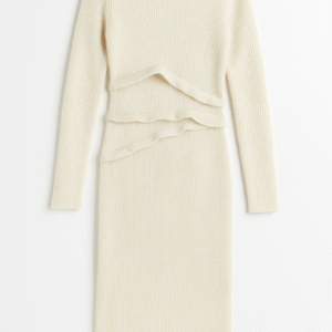 Women's Cream Knitted Sweater Dress | Winter Wear Long Sleeve Woolen Bodycon Dress