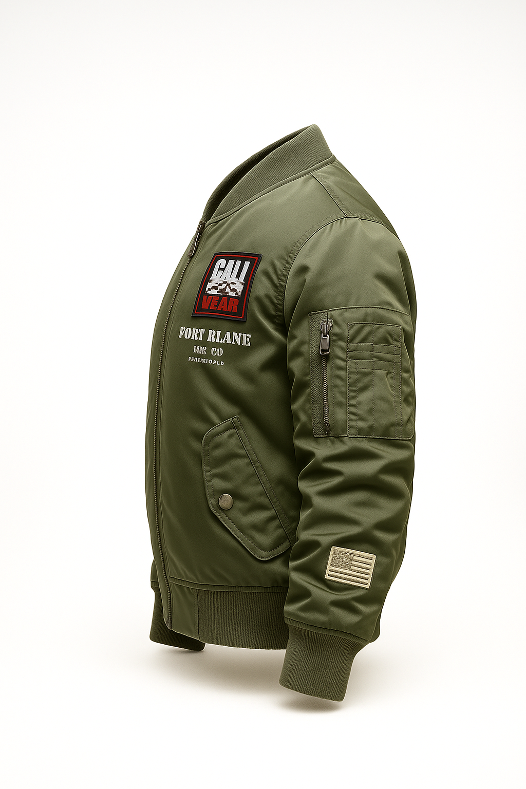 Men’s Olive Green Bomber Jacket – Stylish Winter Wear with Zipper & Multiple Pockets