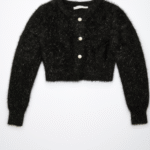 Stylish Black Fuzzy Crop Sweater for Women | Winter Wear Full Sleeve Cardigan