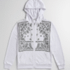 White Printed Zip-Up Hoodie for Men | Stylish Casual Hooded Sweatshirt