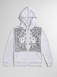 White Printed Zip-Up Hoodie for Men | Stylish Casual Hooded Sweatshirt
