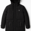 Men’s Black Quilted Winter Hooded Jacket – Warm & Stylish Long Coat for Cold Weather