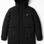 Men’s Black Quilted Winter Hooded Jacket – Warm & Stylish Long Coat for Cold Weather