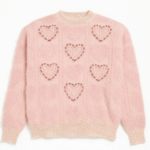 Soft Pink Woolen Heart Pattern Sweater for Women | Stylish Winter Wear Pullover