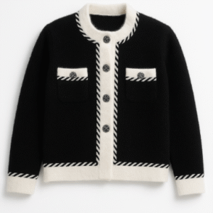 Elegant Black & White Faux Fur Cardigan for Women | Soft Winter Woolen Coat | Stylish Buttoned Sweater Jacket