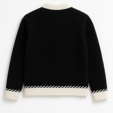 Elegant Black & White Faux Fur Cardigan for Women | Soft Winter Woolen Coat | Stylish Buttoned Sweater Jacket