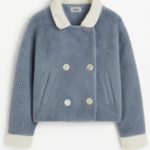 Trendy Blue Faux Fur Winter Coat with Cream Cuffs & Collar – Unisex Stylish Warm Jacket