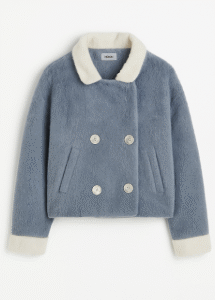Trendy Blue Faux Fur Winter Coat with Cream Cuffs & Collar – Unisex Stylish Warm Jacket