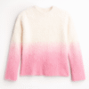 Women’s Winter Furry Sweater – Soft Woolen Warm Top (White & Pink Ombre Design)