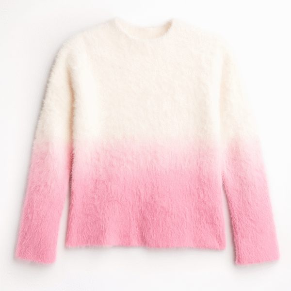 Women’s Winter Furry Sweater – Soft Woolen Warm Top (White & Pink Ombre Design)