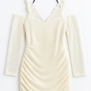 Women’s Off-White Lace Bodycon Party Wear Dress with Full Sleeves | Winter Special Elegant Dress