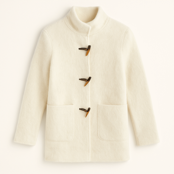 Women’s Stylish Woolen Winter Coat – Cream Color, Warm & Comfortable