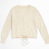 Women’s Cream Fuzzy V-Neck Sweater with Drawstring Hem