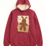 Stylish Maroon Fleece Teddy Printed Winter Hoodie for Women